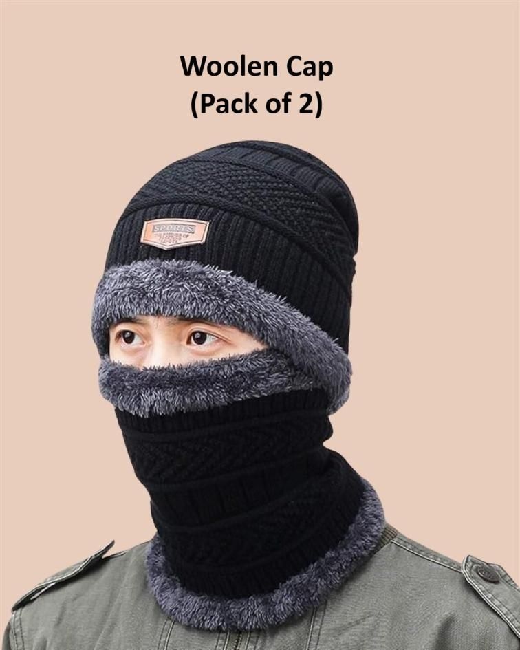 STAR Men Woolen Cap with Face Cover (Pack of 2)